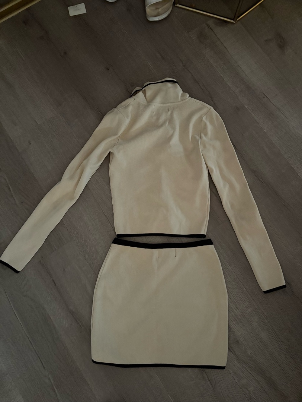 All The Ways Cream Knit Skirt Set with Black Trim Size Small - Picture 2 of 6